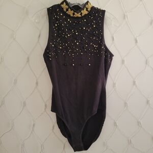 Apart Beaded Black Bodysuit • Gold & Black • Sexy But Tasteful • Size Medium